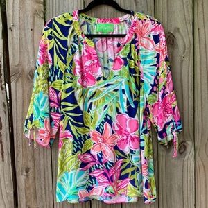 PAPPAGALLO PRETTY FLORAL TUNIC TOP IN EUC SIZE MEDIUM